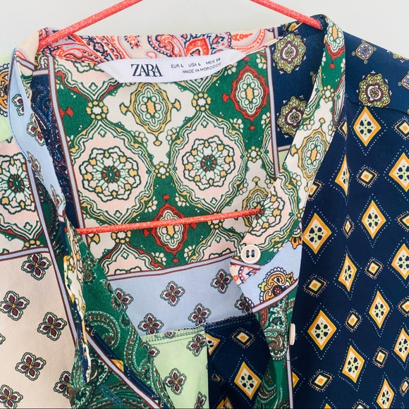 zara blouse size L long sleeve shirt paisley - Picture 3 of 4